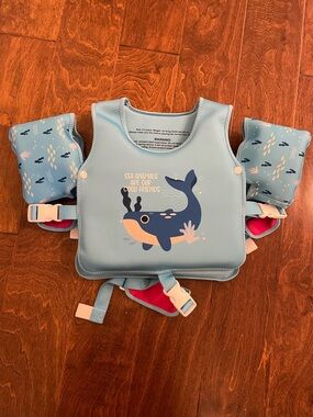 Kids Floatation Swim Vest with Arm Bands - Blue Sea Animal Design